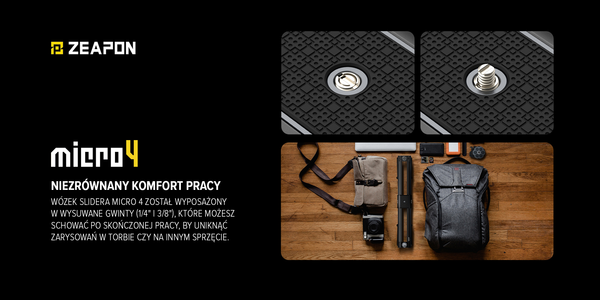 Slider Zeapon Micro 4 E500 z modułem napędowym i głowicą automatyczną Pons PT - Niezrównany komfort pracy